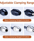 Two Pack Keyless Drill Chuck Adapters With One Quarter Inch Hex Shank For Impact Drivers, black and silver options.