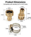 Heavy Duty Garden Hose Repair Connector Kit With Clamps Fits 3/4 Or 5/8 Inch Quick Fix Aluminum And Stainless Steel Leak Proof Durable Fix For Your Backyard Irrigation Needs Today. Product dimensions chart with clamp sizes