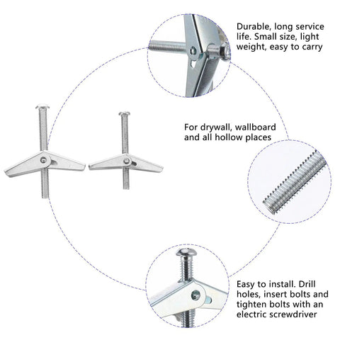 20 Piece Iron Drywall Toggle Bolts Wing Nut Kit Heavy Duty Expansion Screws shown with M5 M6 screws for studless mounting
