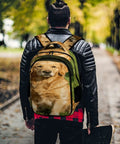 Person walking with Grass Retriever Printed Backpack For Men And Women, showcasing unisex large capacity daypack in durable polyester.