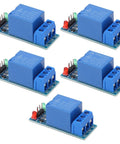 One Channel 5V Relay Module With Optocoupler Isolation ABS Relay Board For PLC Industrial Automation And Smart Home Plug And Play Set Of 5 Pro Grade Durable Electronic Components, 5-pack blue PCB modules