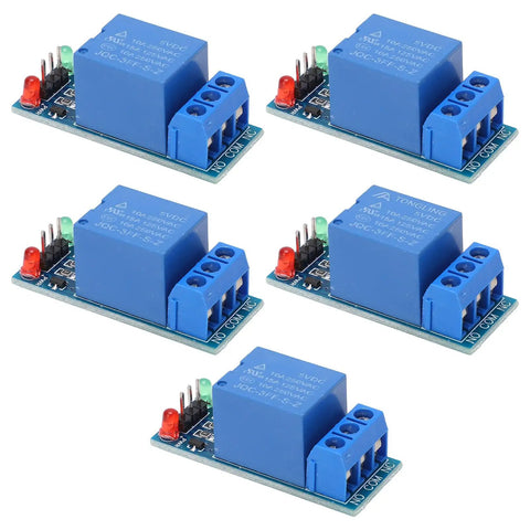 One Channel 5V Relay Module With Optocoupler Isolation ABS Relay Board For PLC Industrial Automation And Smart Home Plug And Play Set Of 5 Pro Grade Durable Electronic Components, 5-pack blue PCB modules