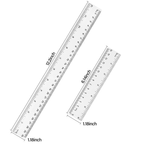Clear Plastic Ruler 6 Inch Plus 12 Inch, Super Handy Straight Ruler For School And Office, See Through Design With Dual Centimeter And Inch Scales