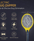 18 Inch Electric Fly Swatter Zapper Racket For Indoor Outdoor Use, Battery Operated Bug Killer With 3000 Volt Zap, Tennis Style Mosquito And Fly Killer, Easy To Use With Two AA Batteries Included - Yellow