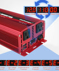 Heavy Duty 1500 Watt Power Inverter DC To AC Converter With Dual Household Outlets And Fast Usb Charging Built Like A Tank For Trucks And Trailers showing LED display and outlets.