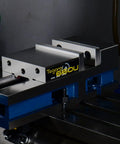 Top Shelf Cnc Milling Vise With Six Inch Wide Jaws For Precision Machining showing polished handle and base on CNC router.