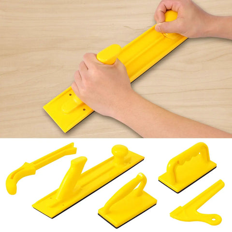 Five Pack Safety Push Blocks And Push Sticks Set for Table Saw, Band Saw, and Router Table showing yellow ABS tools in use