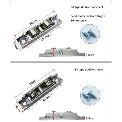 Heavy Duty Plastic Steel Sliding Door And Window Rollers Featuring Thickened Double Groove Bearings That Roll Like Butter Upgrade Your Patio Gliders With Built Tough 14Mm Or 16Mm Track Pulleys showing 88 type double wheel and sheave dimensions.