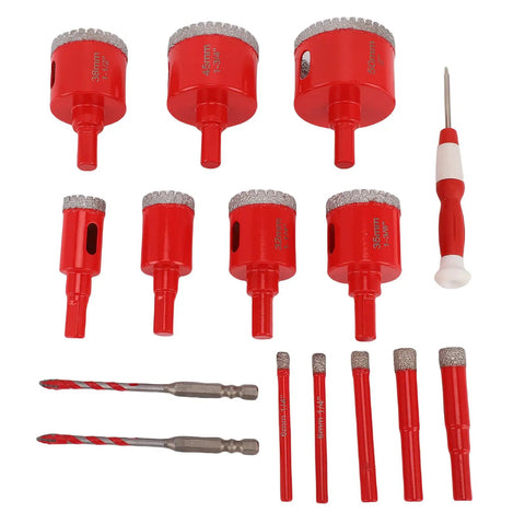 Super Cool Brazed Hole Saw Kit For Drilling Ceramic Tile Glass Marble Stone Dry Or Wet With 12 Bits Serrated Drill Ejection Pin And Hard Eva Case For Pros, 12-piece set