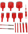 Premium 12 Piece Hole Saw Kit For Tile And Glass Core Drill Bits With Vacuum Brazed Edges Perfect For Marble Granite And Hard Surfaces Plus Extra Serrated Bits And EVA Locating Mold In Tough Case, 12 red diamond core bits and pilot drills