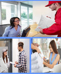Collage of people using 100 Pack White Poly Mailers Shipping Bags Assorted Sizes 6x11 8x12 10x13 12x17 Self Sealing Waterproof Tear Proof Packaging Bags For Clothing Books Gifts The Go-To Mailer Solution