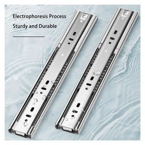 Heavy Duty Soft Close Drawer Slides With Smooth Full Extension Glide And Knockout Carbon Steel Build For Breezy Side Mount Setup On Kitchen Cabinetry And Furniture Hardware Projects, shown in water with durable finish.