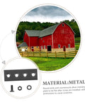 Sliding Barn Door Track Connector Kit with melding plates and metal components displayed near a red barn