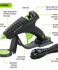 Cordless High Temperature Glue Gun 60W with Standby Base and 380 Degrees F Bonding Power with features labeled