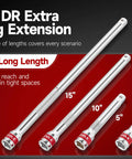 5 Piece One Half Inch Drive Socket Extension Set With Universal Joint For Tight Spaces Auto Repair And Home Improvement Premium Pro Grade Durable Steel Built For Tough Spots And Easy Access, 3 to 15 in