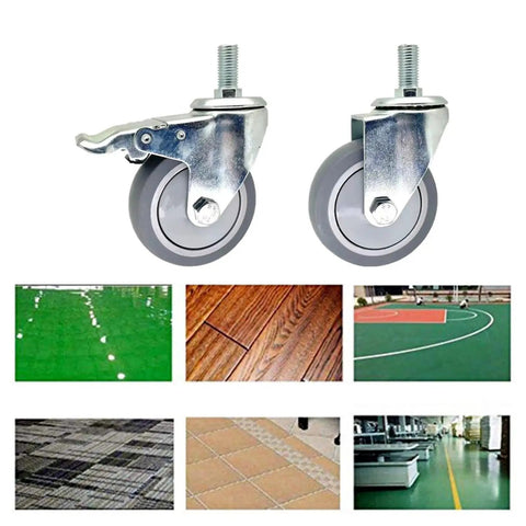 Heavy Duty Swivel Caster Wheels With Brakes For Furniture Workbenches And Carts, Durable TPR Rubber Wheels, Various floor surfaces