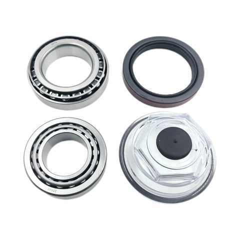 LAUUEXOP trailer bearing kit for Dexter 10K axle: two bearings, one seal, and a clear hub cap.