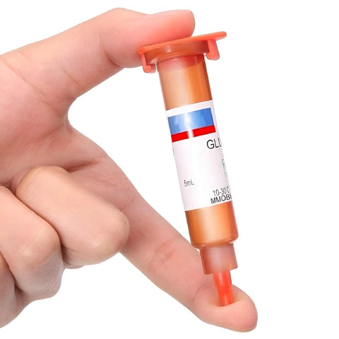 Liquid Optical Clear Adhesive Glue For Smartphone Screen Repair syringe with precision applicator, held in hand