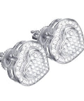 Solid Brass Micro Pave Double Heart Screw Back Stud Earrings featuring sparkling rhinestones and a polished finish.