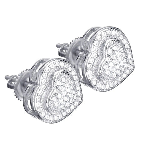 Solid Brass Micro Pave Double Heart Screw Back Stud Earrings featuring sparkling rhinestones and a polished finish.