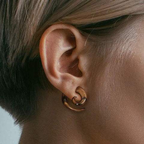 Striped Ebony Wood Spiral Tapered Hanger Ear Plugs Dope Natural Material Sold As A Pair 10Mm 00GA Size Comfortable Fit