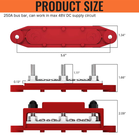 Beefy 12 Volt 250 Amp Power Distribution Block Bus Bar With Three Five Sixteenth Inch Studs And Ten Terminals dimensions