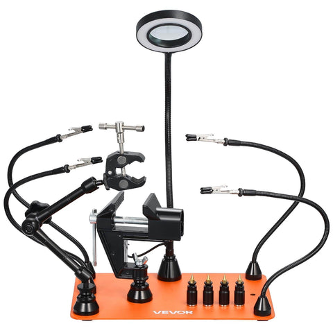 Magnetic Helping Hands Soldering Station With Four Arms Vise LED Magnifying Lamp Four PCB Holders And 360 Hot Air Gun Holder