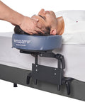 Home Mattress Top Massage Kit In Royal Blue With Adjustable Height 3 To 17 Inches, headrest cushion in use during a massage