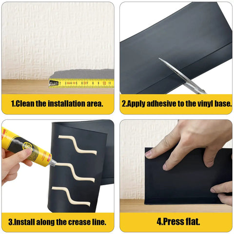 Flexible Black Vinyl Wall Base 5 Inch By 20 Foot Molding Trim With 1 Inch Crease Odorless Waterproof Rubber Baseboard installation
