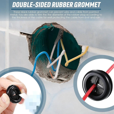 Round Rubber Grommet Kit 52 Pieces In 7 Sizes Black Double Sided Firewall Gasket for cable protection in use