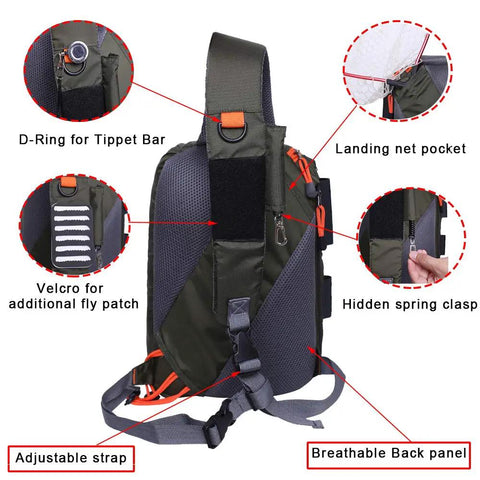Fly Fishing Sling Pack For Quick Access Tackle Storage Shoulder Bag With Adjustable Padded Straps Go To Gear Organizer Army Green