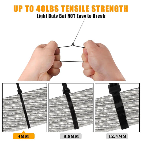 Heavy Duty Zip Ties 700 Pack Black Assorted Sizes 12, 10, 8, 6 and 3.6 Inch Self Locking Nylon Cable Ties for Home Office Garden Workshop Cord Management 40 Lbs Tensile Strength