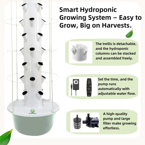Vertical Hydroponic Tower Garden Kit With Trellis For Indoor And Outdoor Growing 40 Planting Pods Automatic Timer features