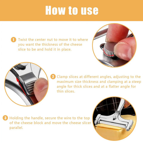 How to use Adjustable Cheese Slicer With Four Replaceable Stainless Wires Heavy Duty Aluminum Alloy Handheld Cheese Cutter.