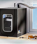 3D Printer Enclosure Kit With Ventilation And LED Lights For Resin Printers Dustproof Tent next to window in workshop scene