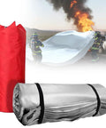 Top Shelf Heavy Duty Car Fire Blanket With Double Sided Silicone Shielding For Extreme Heat Resistance Up To One Thousand One Hundred Celsius rolled up next to a firefighter.