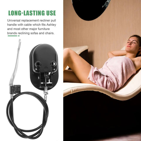 Straight Up Universal Recliner Release Cable Replacement With Heavy Duty Aluminum Spring Pull Handle, black pull handle and cable.