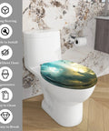 Toilet Seat Elongated Quick Release Bathroom with scenic cloudy design, easy to clean, fits standard toilets.