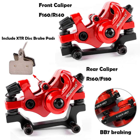 Beefed-Up Mechanical Disc Brake Kit With 2 X 160mm Rotors, Front And Rear Calipers, Tool-Free Pad Adjuster, Rotor Screws Included