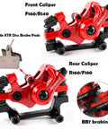All In One Bike Front And Rear Disc Brake Kit With Calipers, 160mm Stainless Rotors, Cables, Levers And Fixing Screws In Red Finish