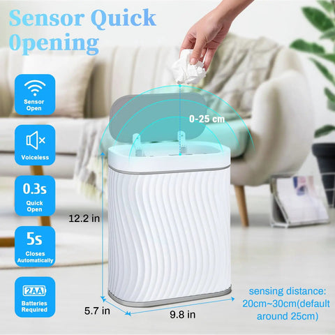 Touchless Motion Sensor Trash Can With Lid Slim 2.6 Gallon Waterproof Garbage Bin With Hand Trigger in Living Room
