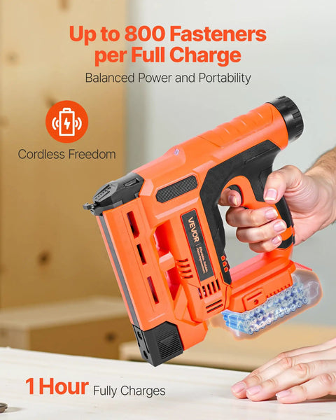 Real Deal Power Tool For Weekend Warriors Knocking Out Home Builds This Cordless 2 In 1 Brad Nailer And Staple Gun Packs 18 Gauge 5 8 Inch Muscle, showing tool with fasteners.