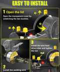 Steps for installing wire feed in a Compact 110V MIG Welder With 100A Flux Core, Portable Handheld Wire Feed Inverter, Gasless Welding Machine For DIY Projects, Lightweight 5.5 Lb Design, Easy Start And Clean Welds are shown.