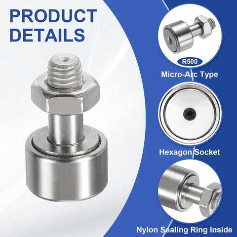 Two Pack Cam Follower Track Runner Bearing 304 Stainless Steel With 19mm Roller Diameter M8 Stud Type Hex Socket