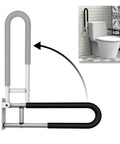 Fold Down Grab Bar 24 Inch Flip Up Handicap Support Wall Mounted Shower Safety Bar With Non Slip Grips for seniors visible with toilet setup.