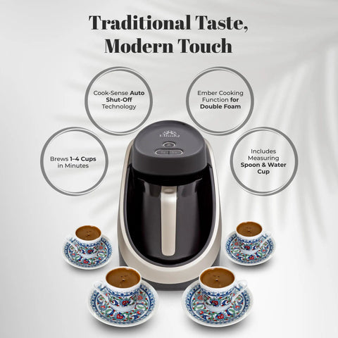 Electric Turkish Coffee Pot With Cook Sense Technology 1 To 4 Cup Capacity BPA Free 120V Delivers Bold Turkish And Greek Coffee