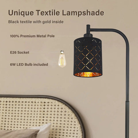 Gothic Style Floor Lamp With Laser Cutout Lampshade LED Arc Standing Light For Living Room And Bedroom 67 Inch Black Modern Farmhouse