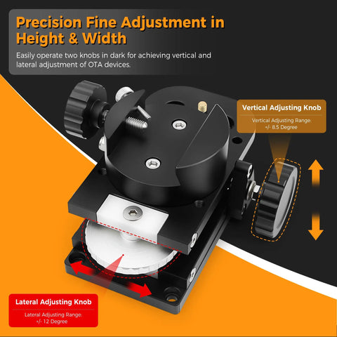 Easy Setup Guide Scope Mount For Finderscope with vertical and lateral adjusting knobs for precise alignment in solid metal