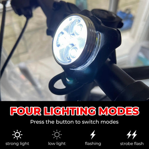 Close-up of front LED on USB Rechargeable Bike Light Set With Front And Rear LED Lights For Mountain Biking Waterproof Silicone Body