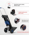 XSTO 550 Lb Capacity Electric Dolly Stair Climber showing adjustable handle, foldable loading board, and durable tires.